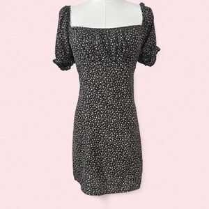 Blush Black Floral Ruched Scrunch Bodycon On or Off Shoulder Mini Dress Size Med